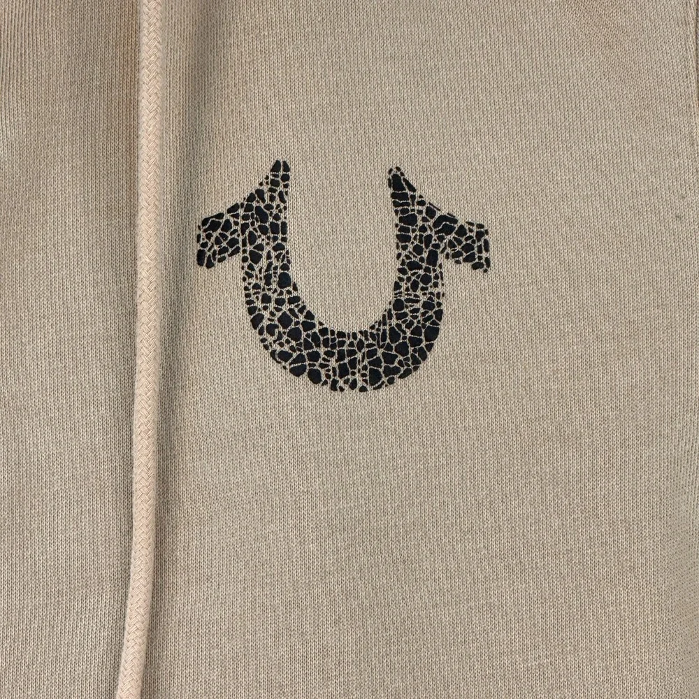 True‎ Religion Hoodie Sweatshirt Mens M Beige Full Zip Logo Front Back